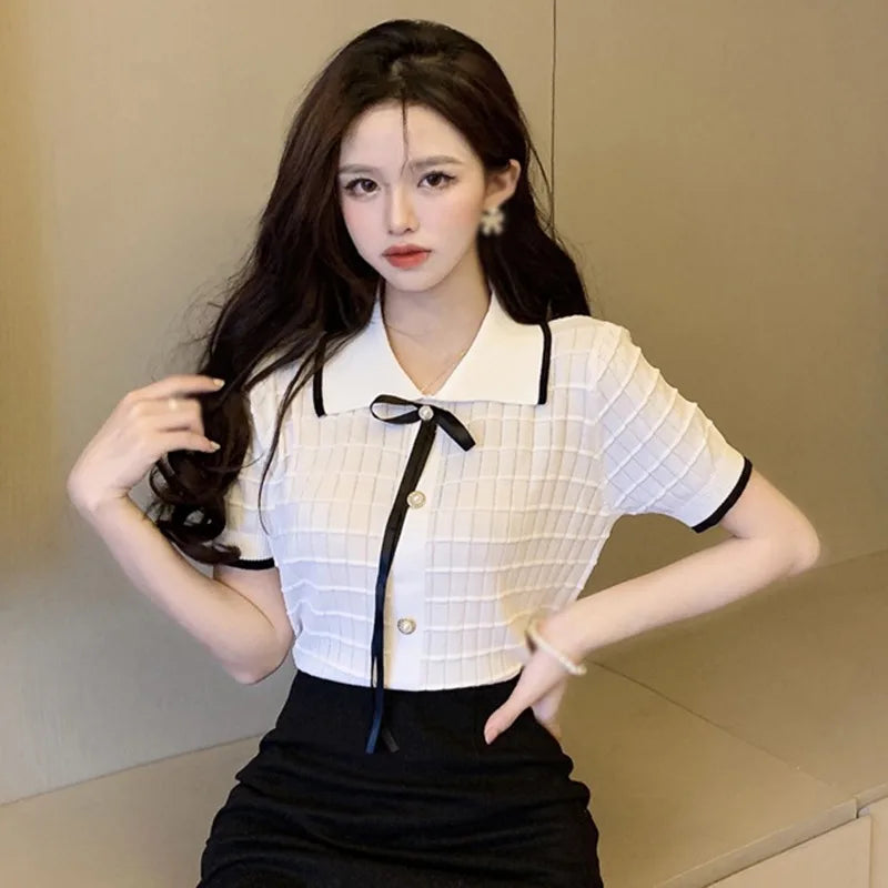 Gebreide crop top met reverskraag