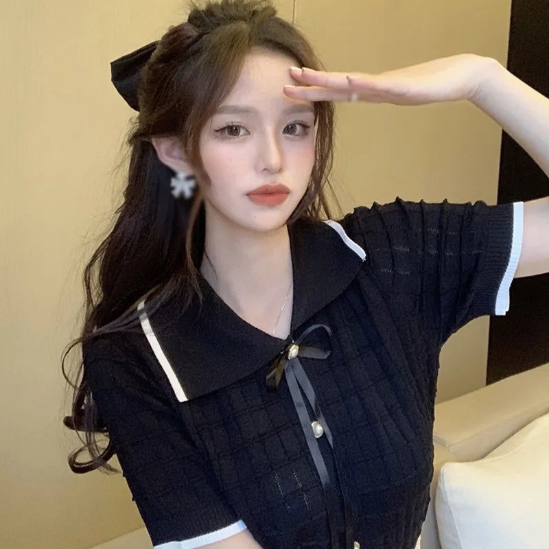 Gebreide crop top met reverskraag