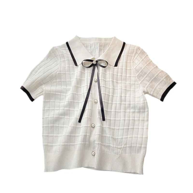 Gebreide crop top met reverskraag