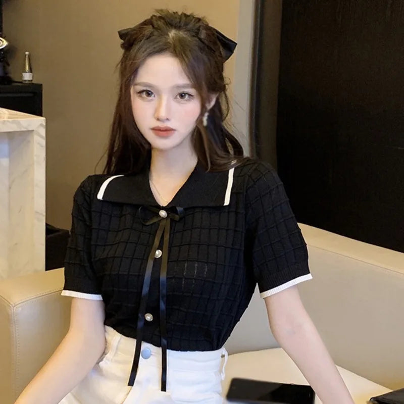 Gebreide crop top met reverskraag