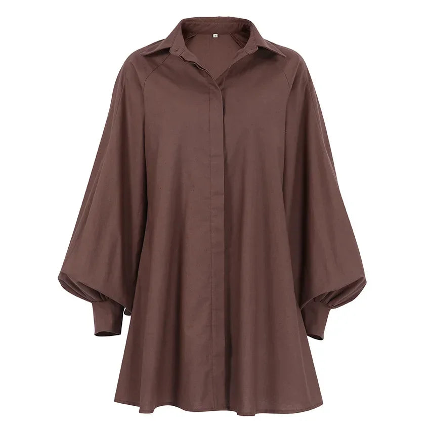 Overhemdjurk met lantaarnmouwen en tailleband