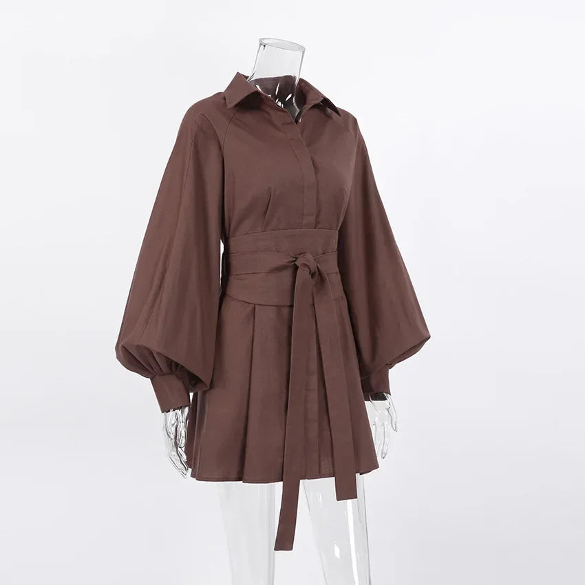 Overhemdjurk met lantaarnmouwen en tailleband