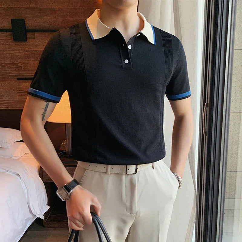 Poloshirt met geribde manchetten en contrasterende kraag