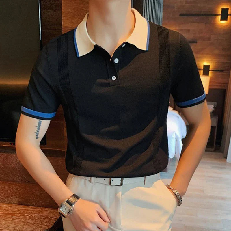 Poloshirt met geribde manchetten en contrasterende kraag