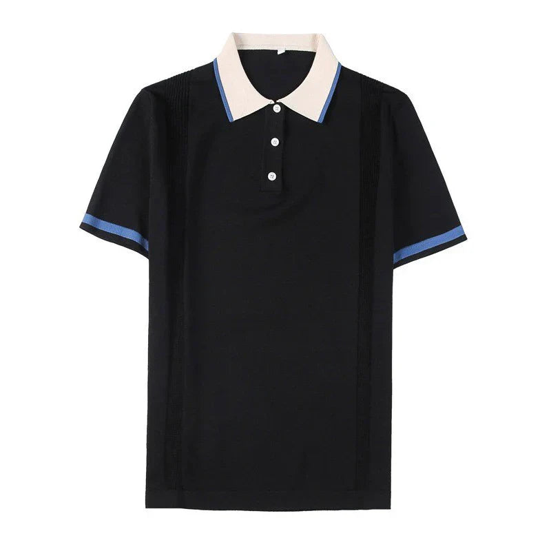 Poloshirt met geribde manchetten en contrasterende kraag