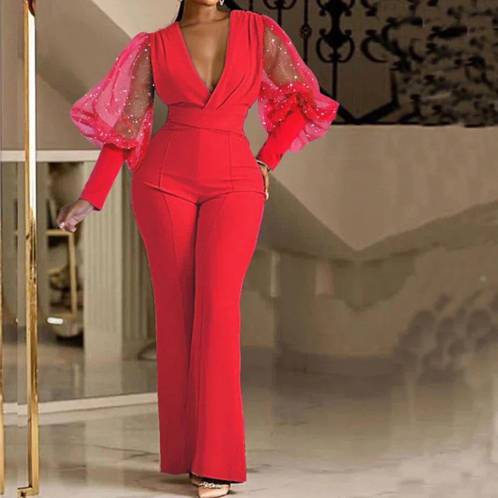 Jumpsuit met glitter en wijde pijpen