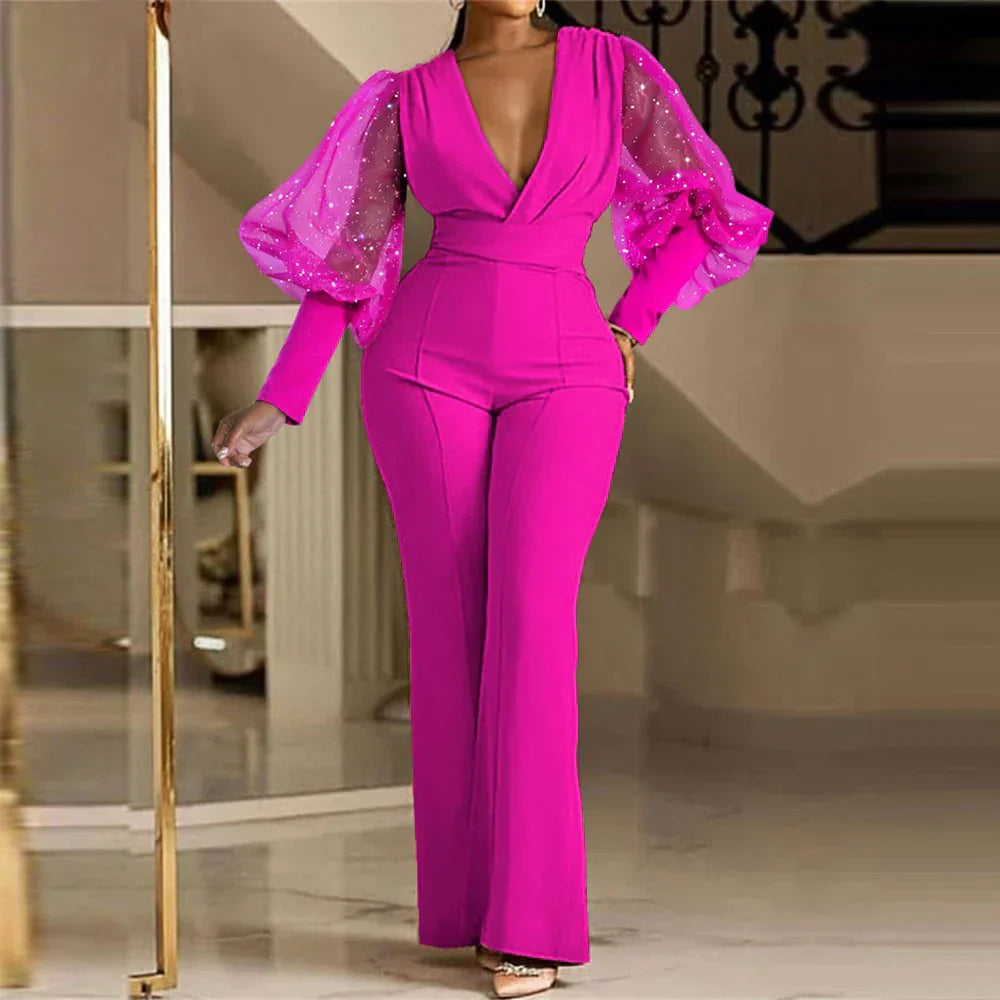 Jumpsuit met glitter en wijde pijpen