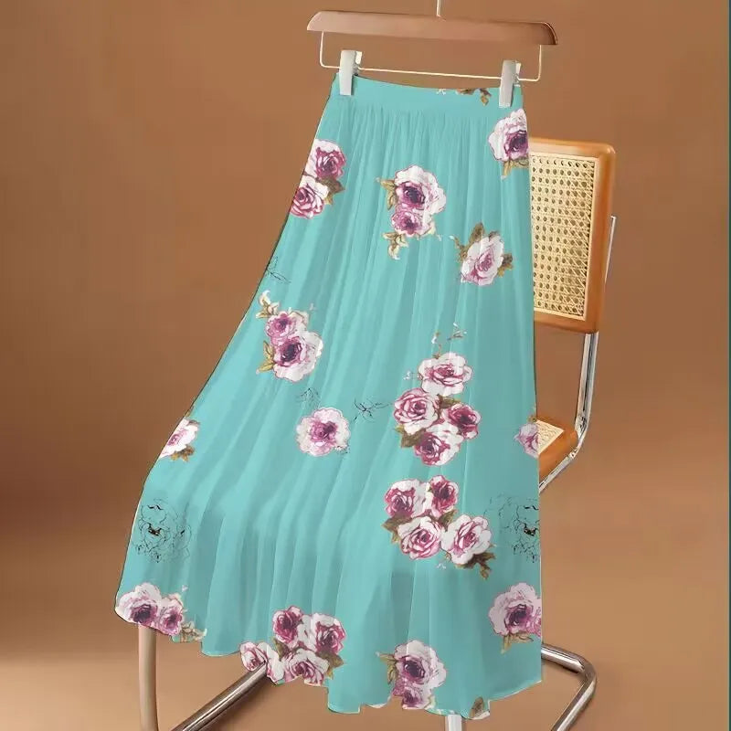 Modieuze lange chiffonrok met bloemenpatroon