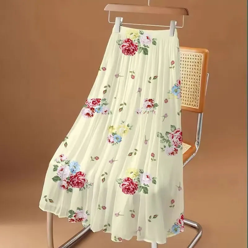 Modieuze lange chiffonrok met bloemenpatroon