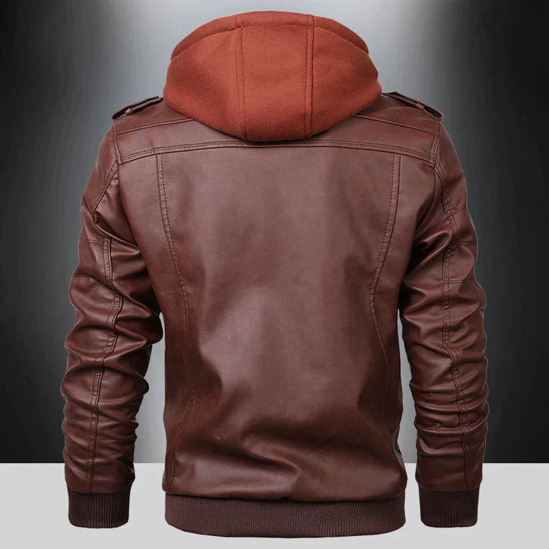 Leren jas met capuchon