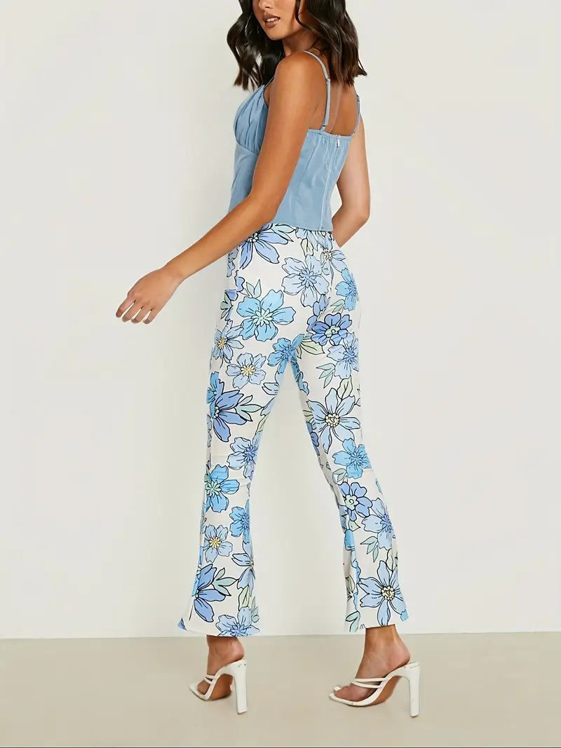 Broek met hoge taille en bloemenpatroon
