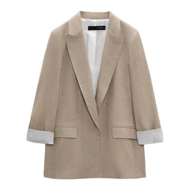 Multicolour open blazer voor dames met bedrukte mouwen, revers en geen knopen