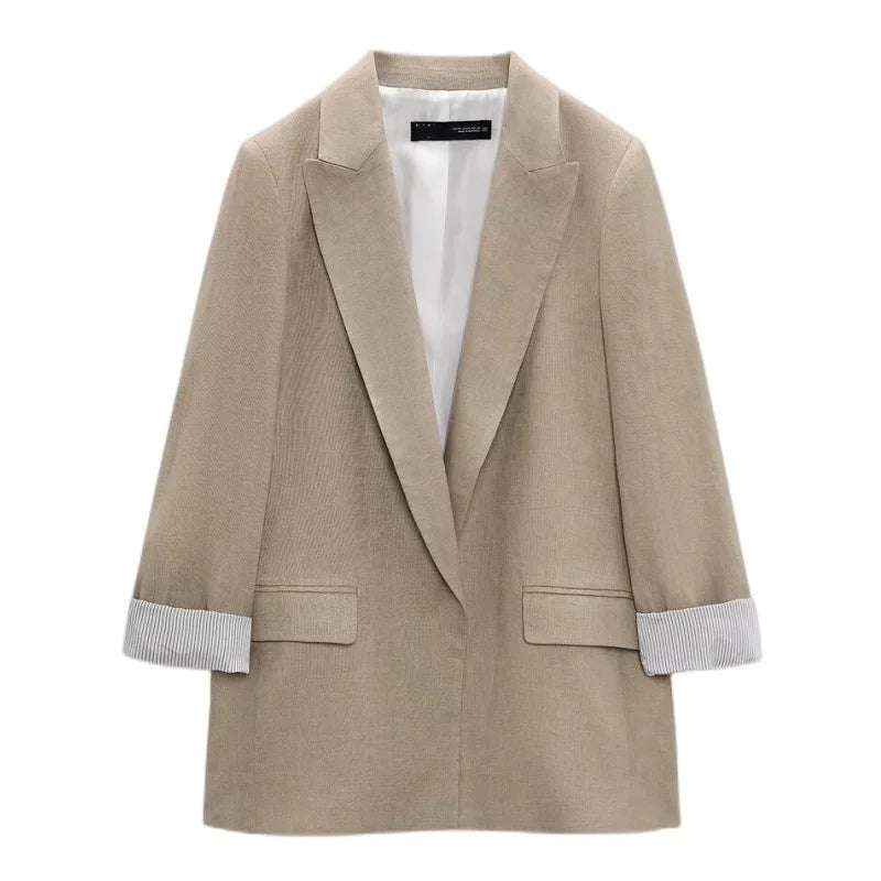 Multicolour open blazer voor dames met bedrukte mouwen, revers en geen knopen