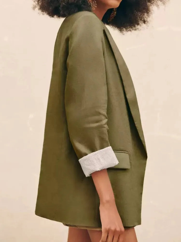 Multicolour open blazer voor dames met bedrukte mouwen, revers en geen knopen