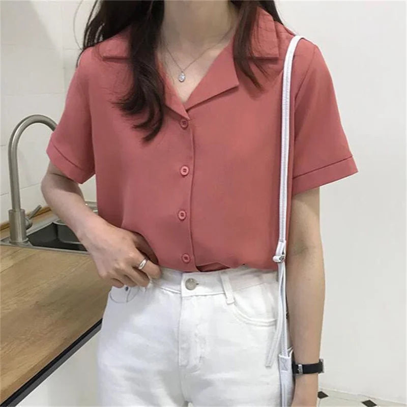 Koreaanse stijl zomerblouse met korte mouwen