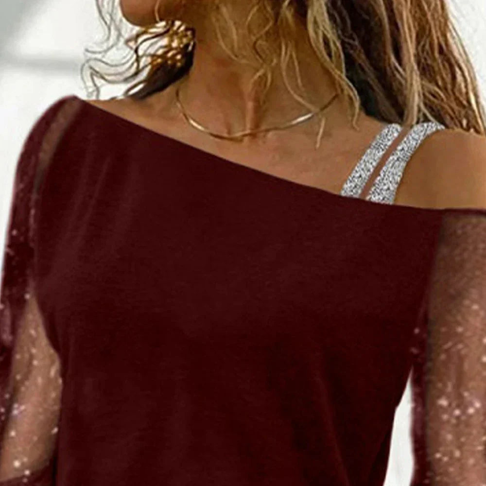 Oversized T-shirt met lange mouwen van kant en mesh