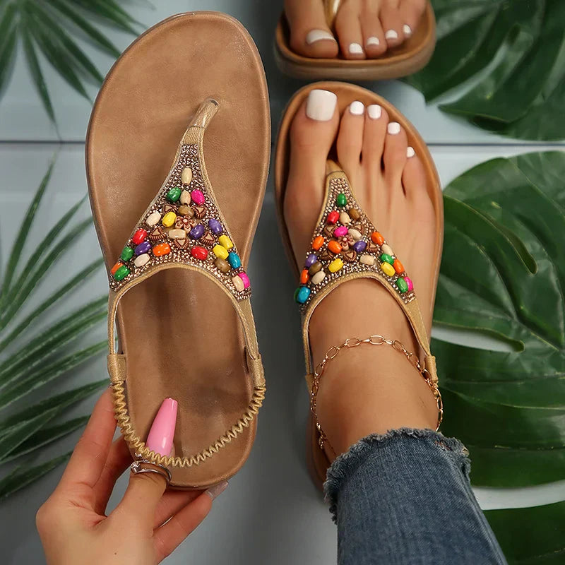 Retro bohemien sandalen met platte hak