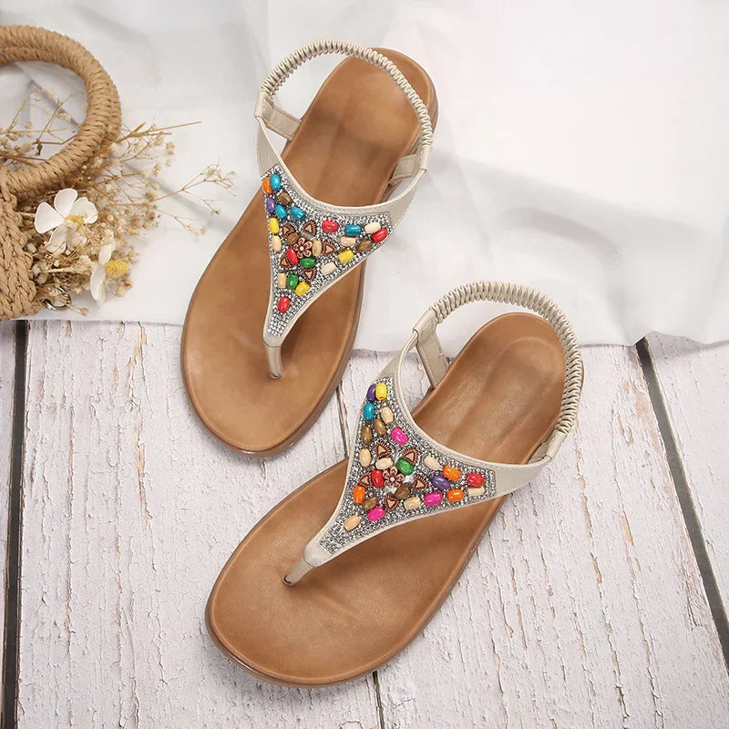 Retro bohemien sandalen met platte hak
