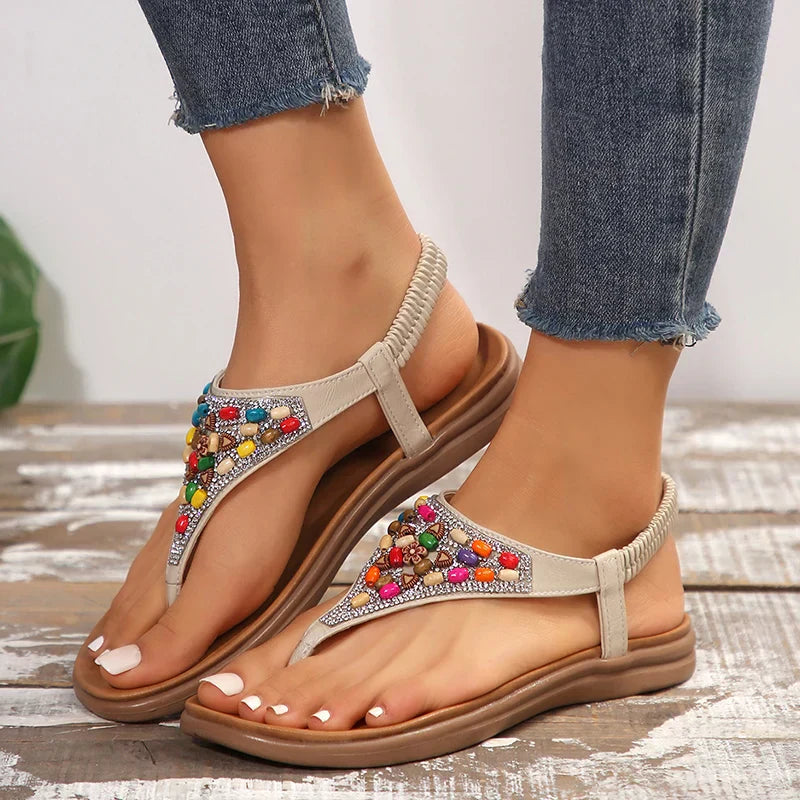 Retro bohemien sandalen met platte hak