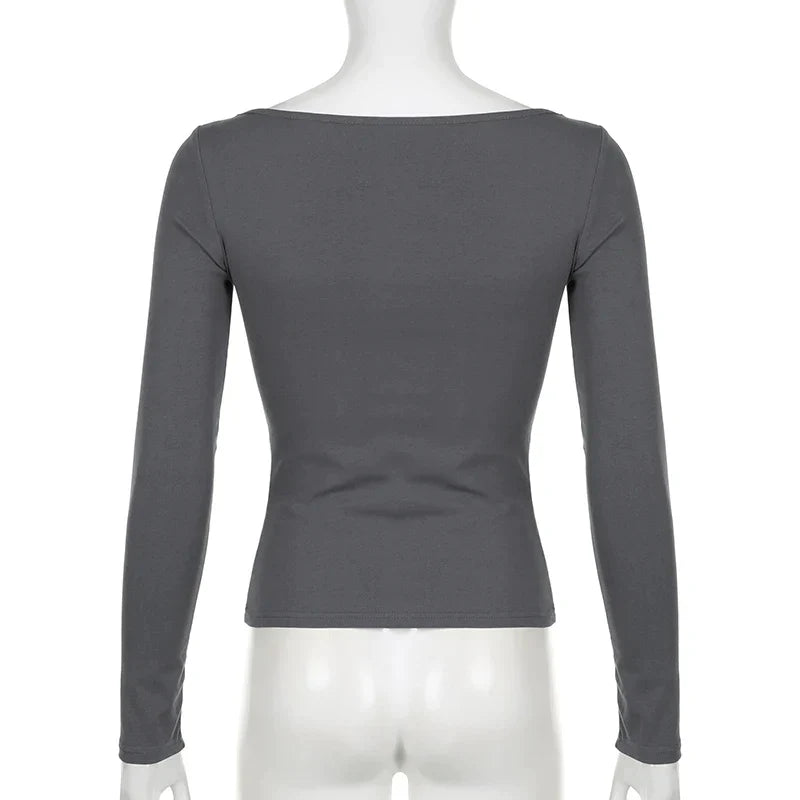 Off-the-shoulder top met lange mouwen en grunge kruis