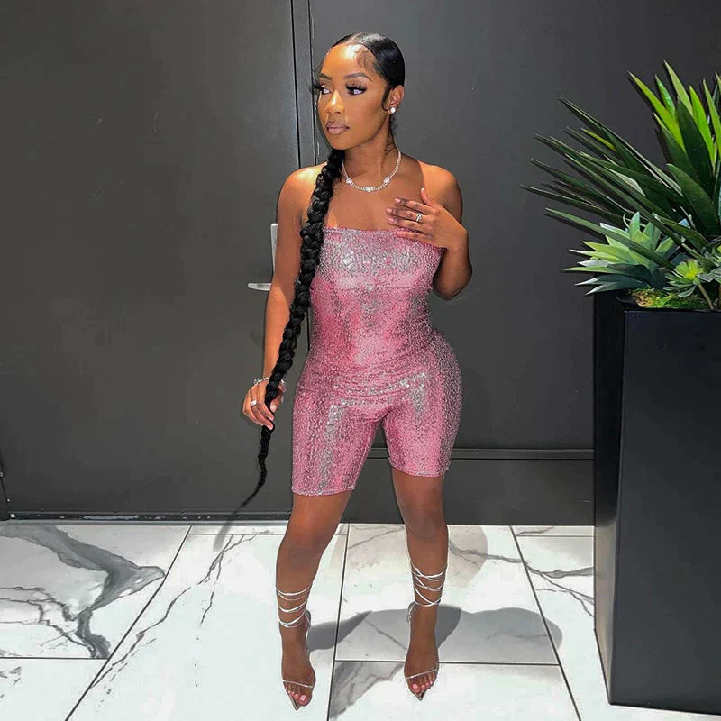 Jumpsuit met glinsterende pailletten en strapless snit