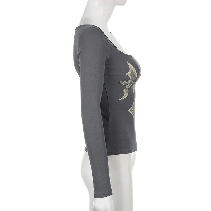 Off-the-shoulder top met lange mouwen en grunge kruis