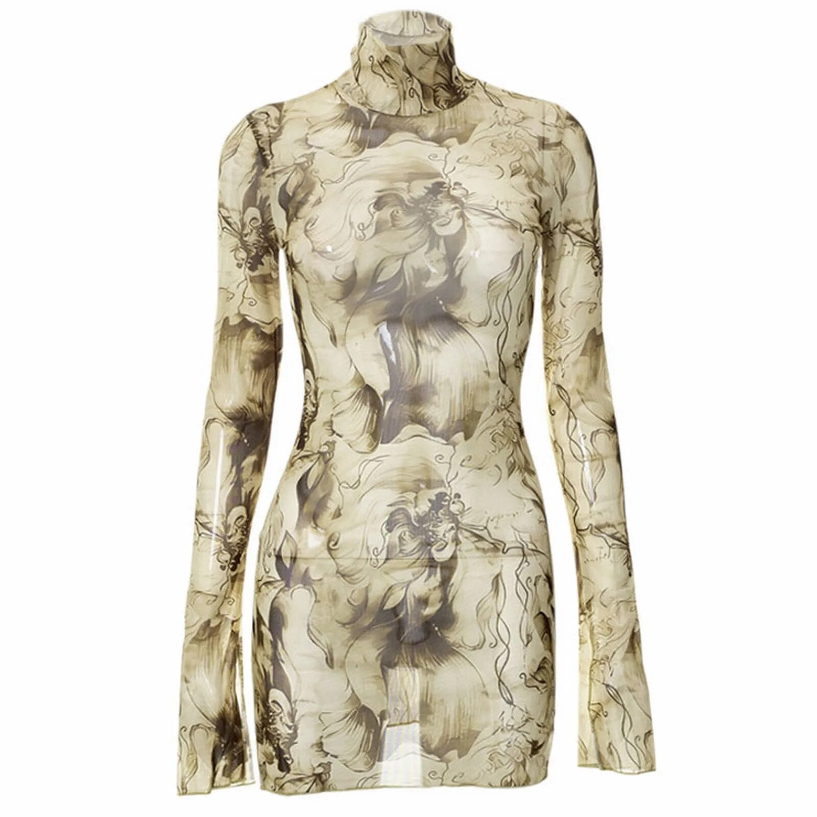 Jurk met col en abstracte kunstprint