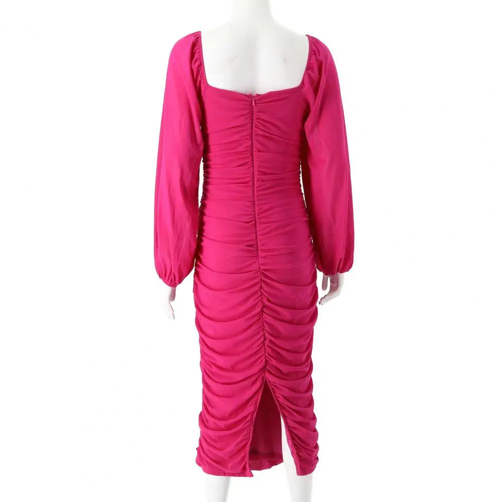 Midi-jurk met vierkante halslijn