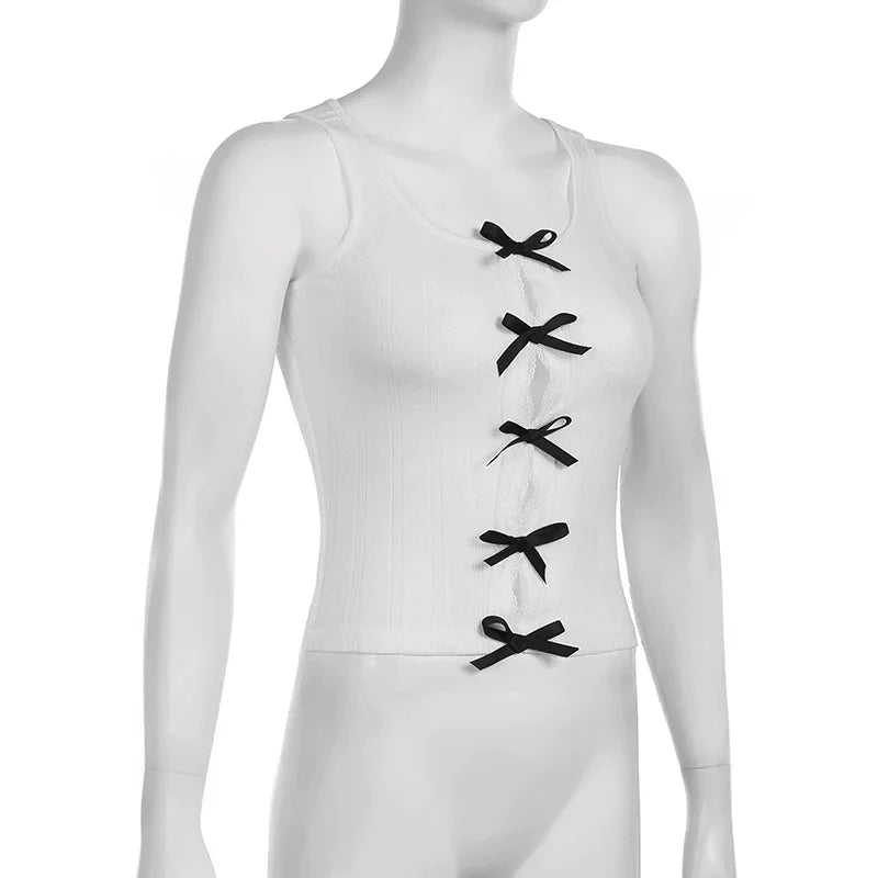 Geribbelde tanktop met veterdetails