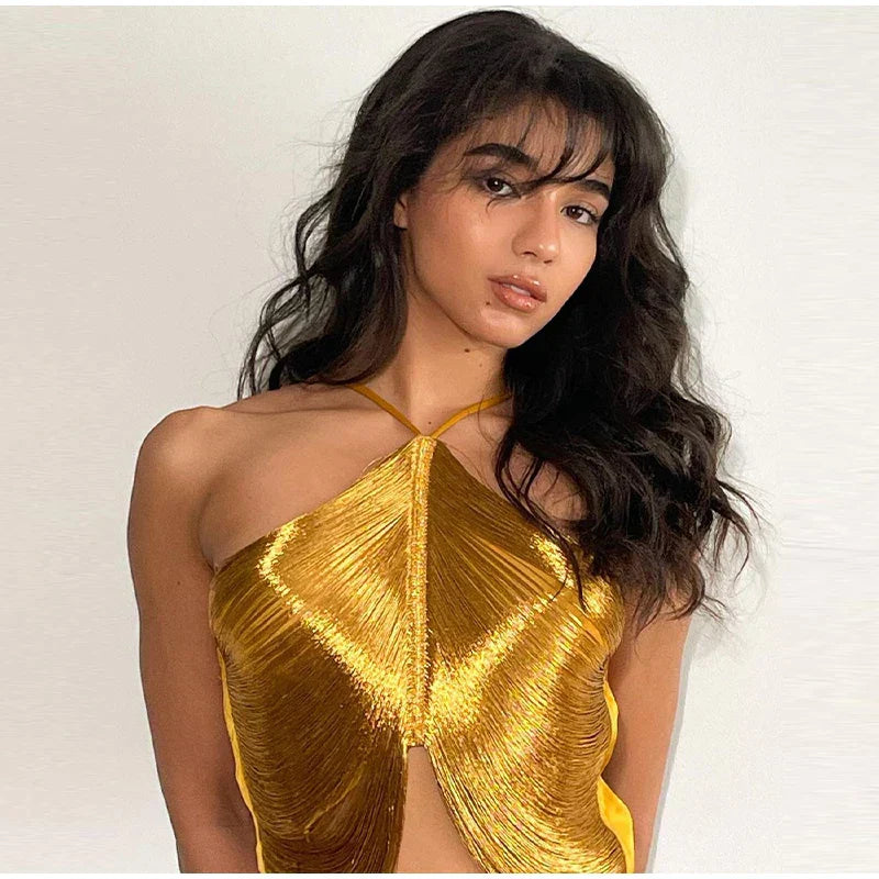 Metalen haltertop met gekruiste voorkant