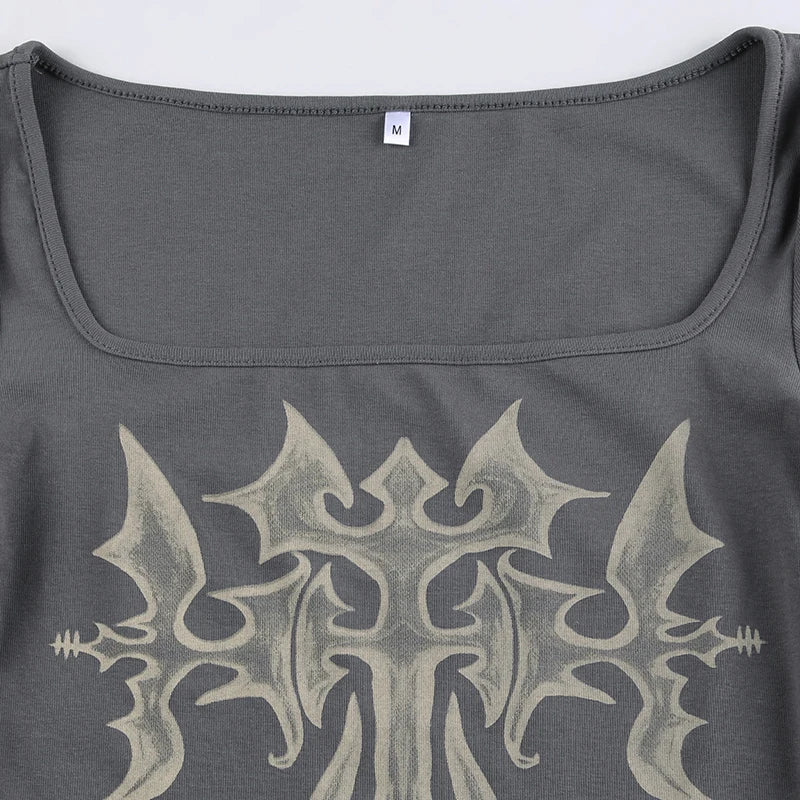 Off-the-shoulder top met lange mouwen en grunge kruis