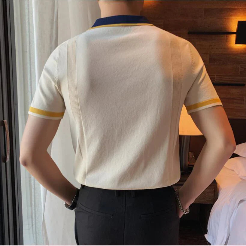 Poloshirt met geribde manchetten en contrasterende kraag