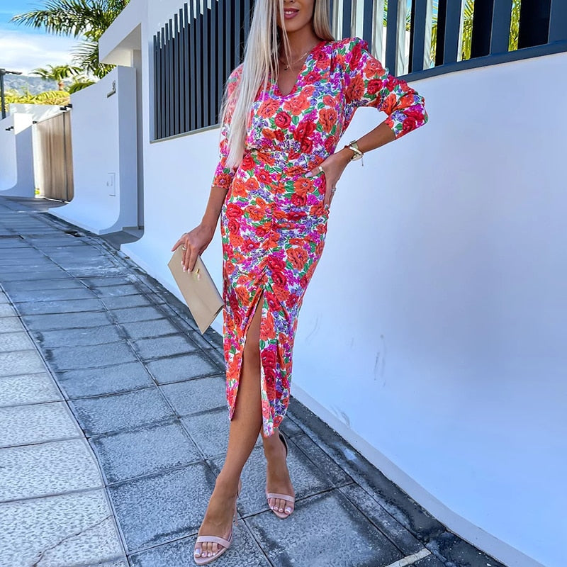 Midi-jurk met elektrische golfprint