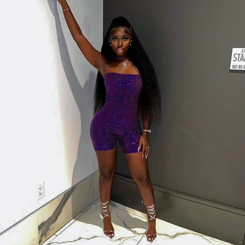 Jumpsuit met glinsterende pailletten en strapless snit