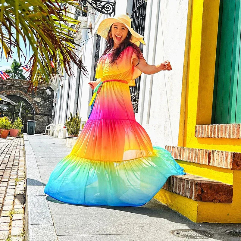 Lange jurk met ruches