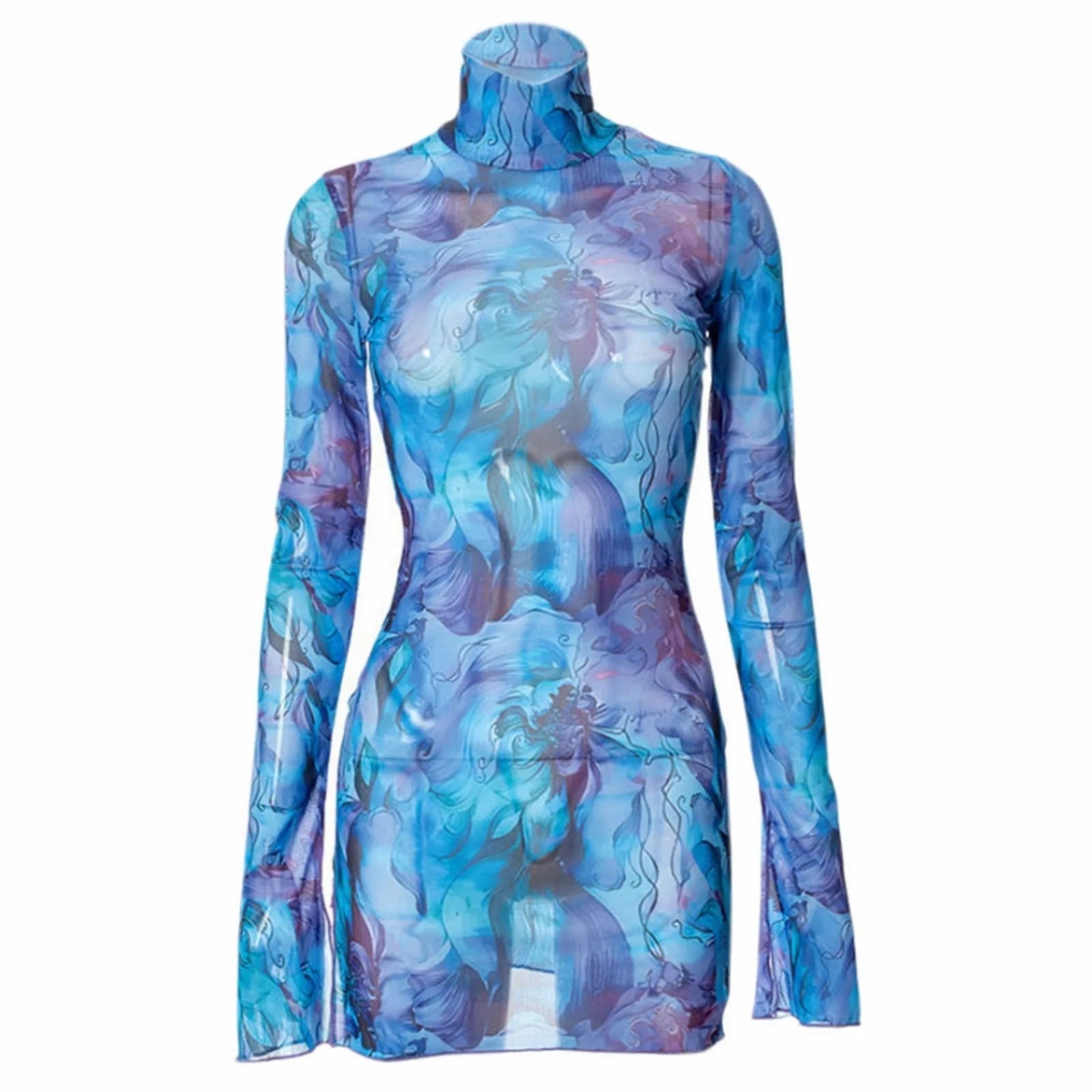 Jurk met col en abstracte kunstprint