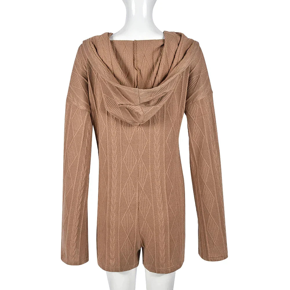 Gestructureerde jumpsuit met capuchon en zakken aan de voorkant