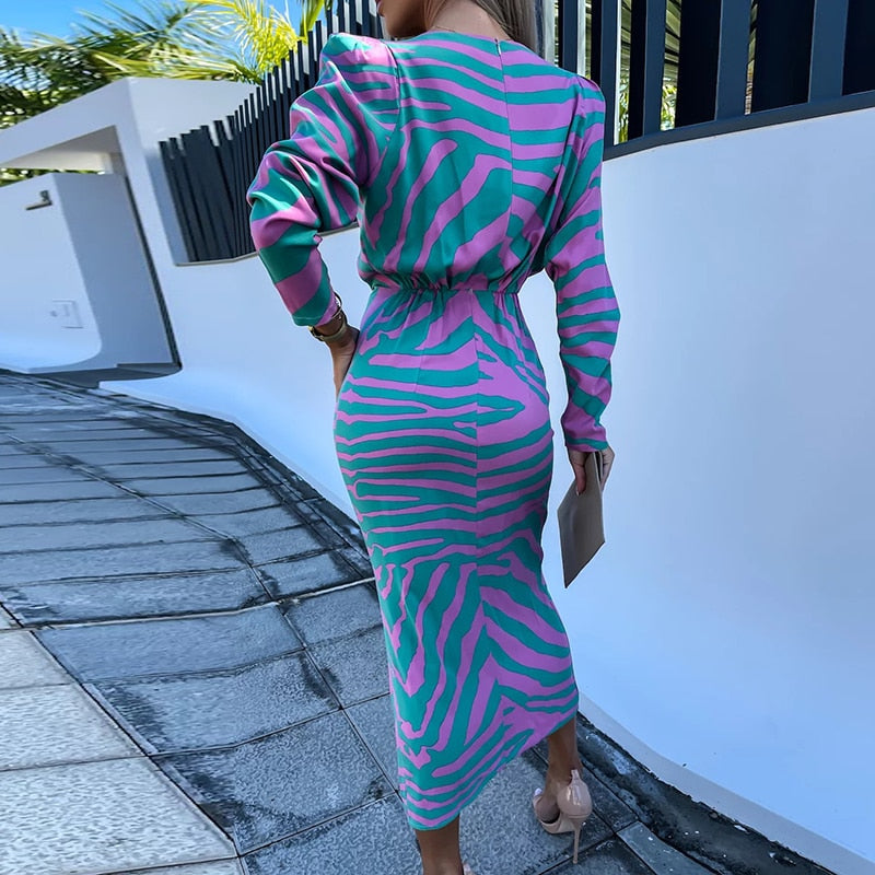 Midi-jurk met elektrische golfprint