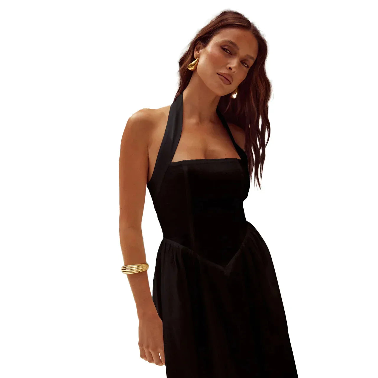 Elegante linnen maxi-jurk met halterneklijn