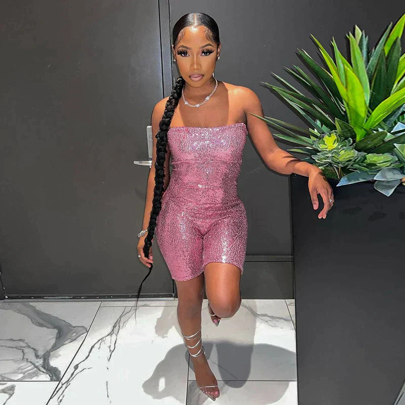 Jumpsuit met glinsterende pailletten en strapless snit