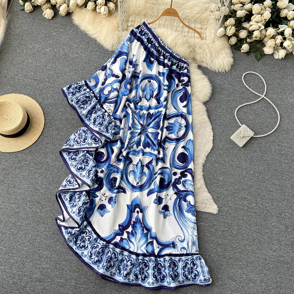 Midi-jurk met één schouder