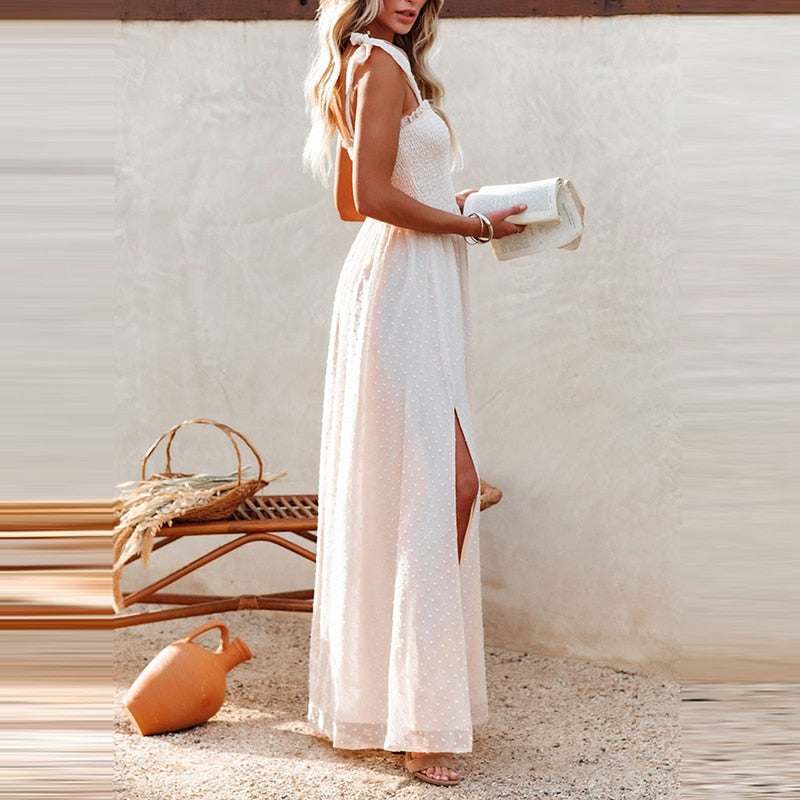 Luchtige maxi-jurk met delicaat stippenpatroon