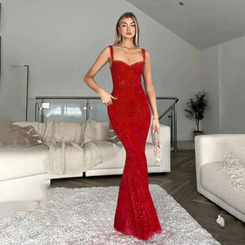 Glamoureuze avondjurk met paillettenversiering