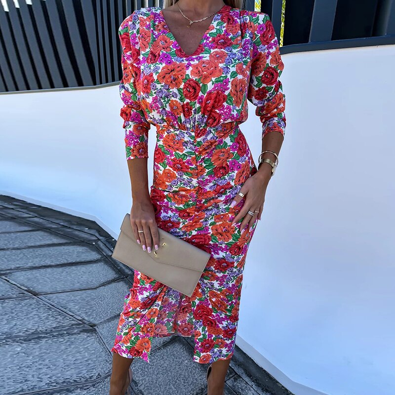 Midi-jurk met elektrische golfprint