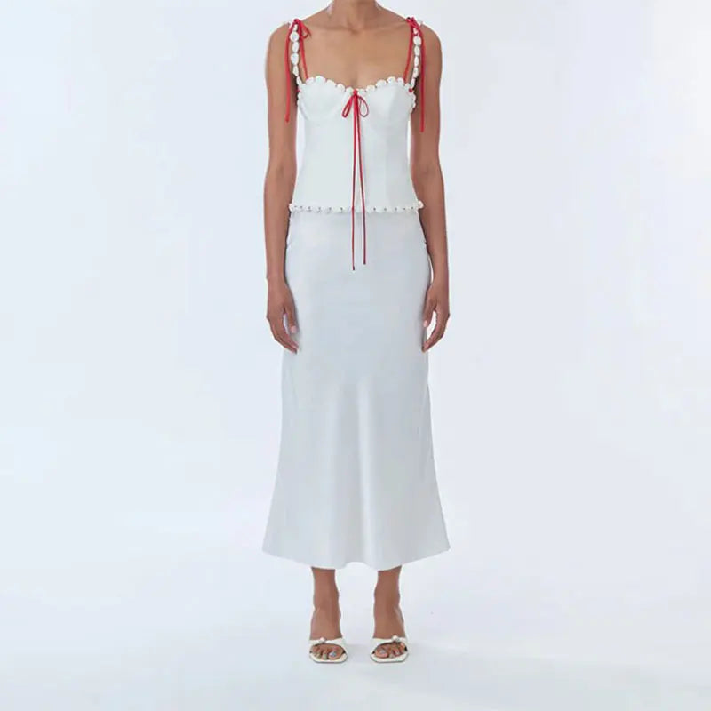 Satijnen hemdje en rok met koorddetail