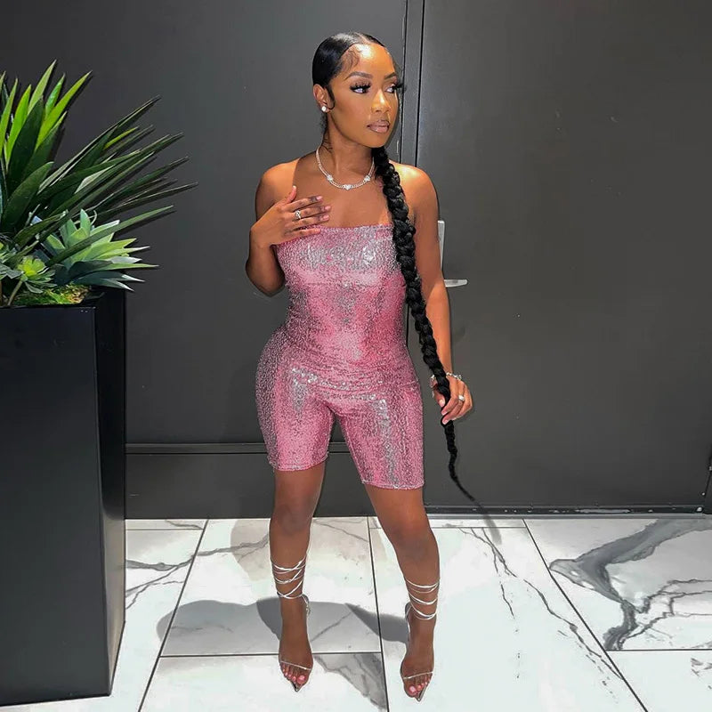 Jumpsuit met glinsterende pailletten en strapless snit