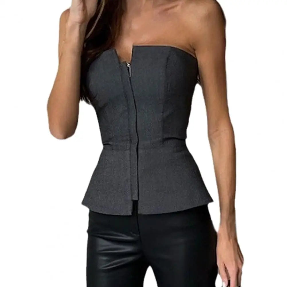 Gestructureerde, strapless top met peplum
