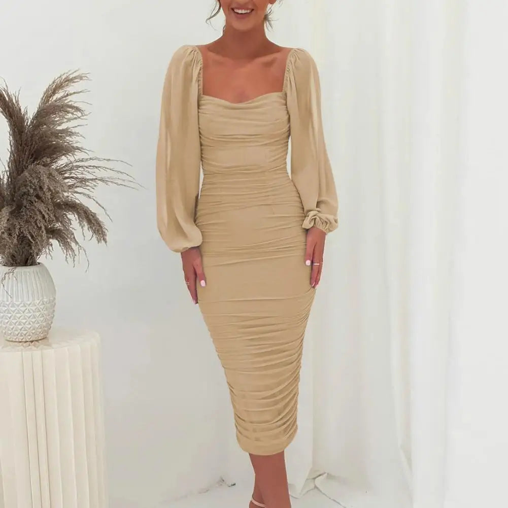 Midi-jurk met vierkante halslijn