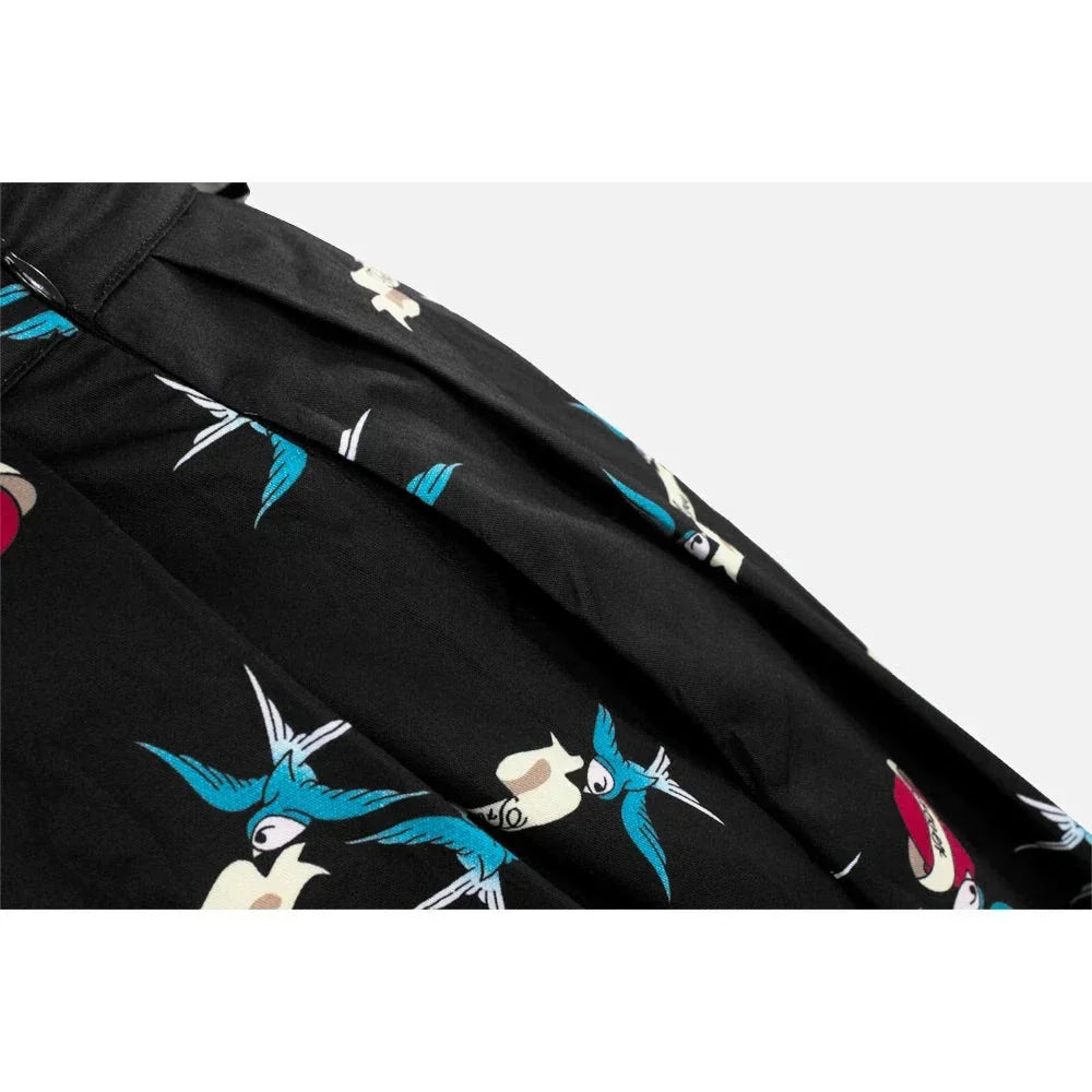 Katoenen rok met vogel- en liefdesprint en strik