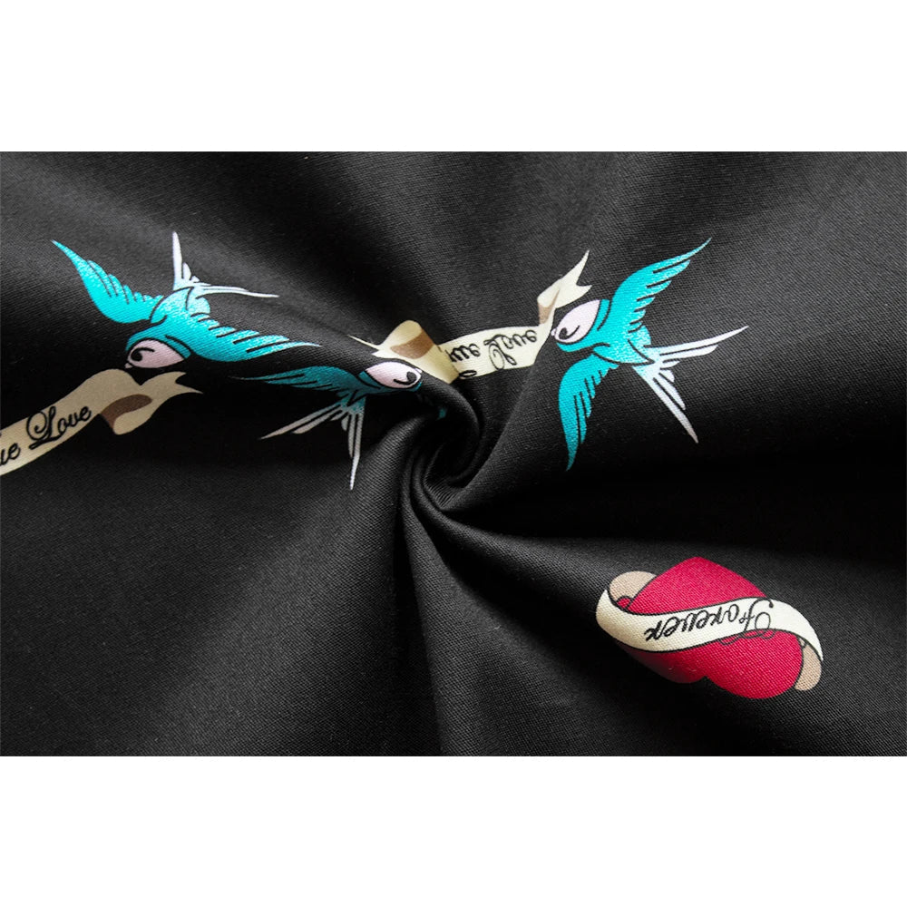 Katoenen rok met vogel- en liefdesprint en strik